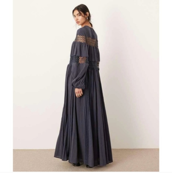 ASOS Dresses & Skirts - ASOS Edition Maxi Dress 2 S/M*Gray Puff Sleeve Crochet Boho Witchy Fairy Grunge